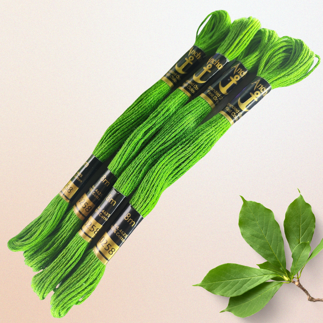 Anchor Embroidery Thread in green color with code 0258