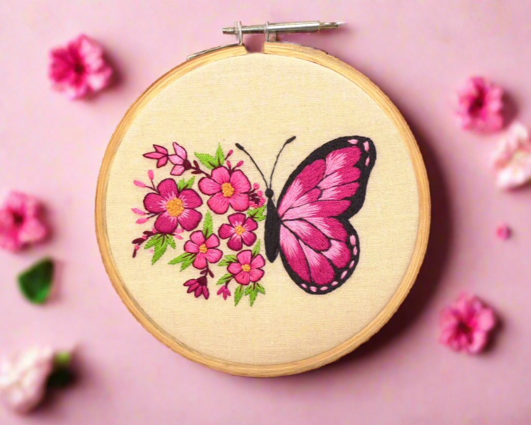 Aesthetic Butterfly Floral Bouquet Kit | Embroidery Kit for Art Lover | SCEPOPDK006