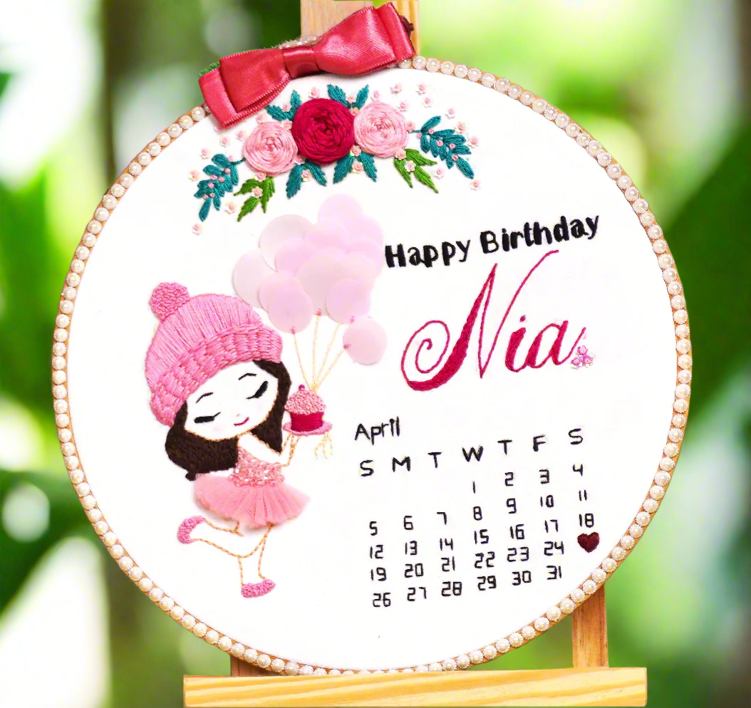 Personalized Caricature Birthday Embroidery Gift with Calendar