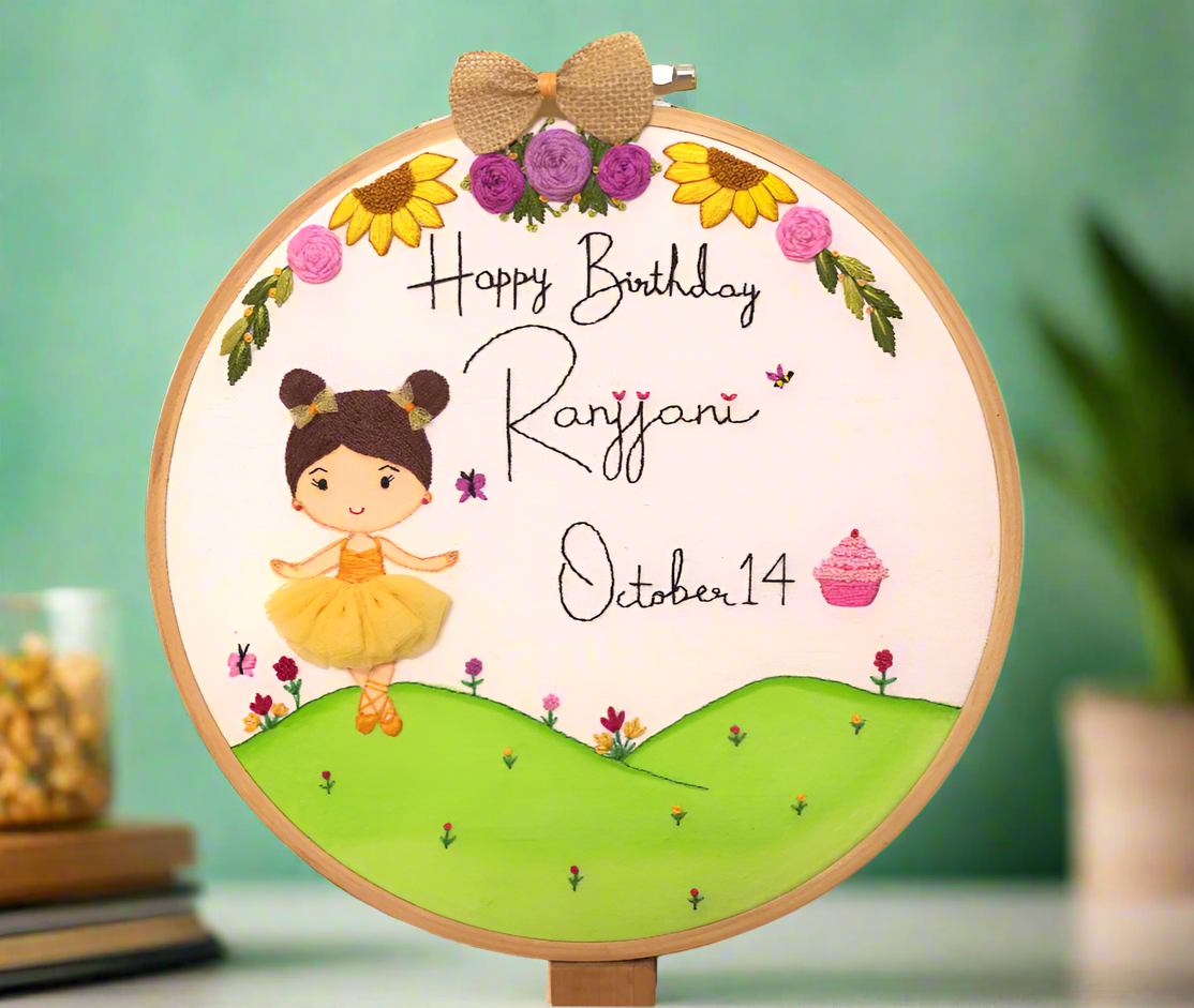 Girl Caricature Personalized Embroidery Gift for Birthday - Orange Candy
