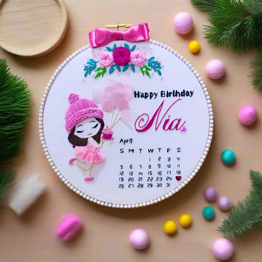 Personalized Caricature Birthday Embroidery Gift with Calendar