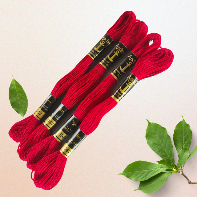 Anchor Embroidery Thread 047 in vibrant red color