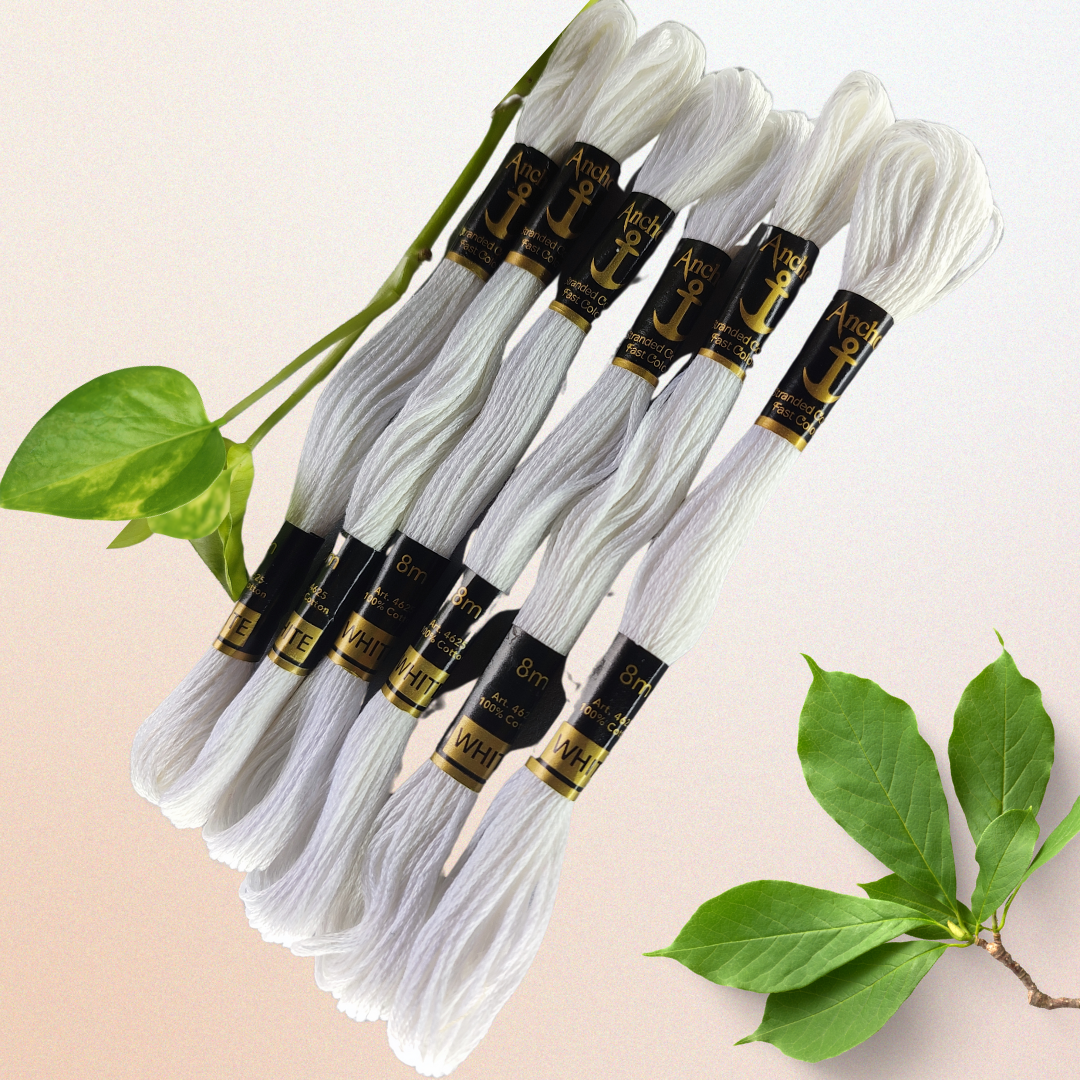 Anchor embroidery thread bunch in white color