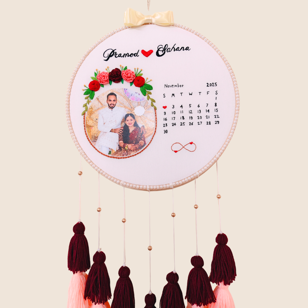 Customized Photo Frame Wedding Calendar Hoop with Tassels | Decorative Photo Wall Hanging Dreamcatcher