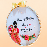 A side view of decorative birthday embroidery frame